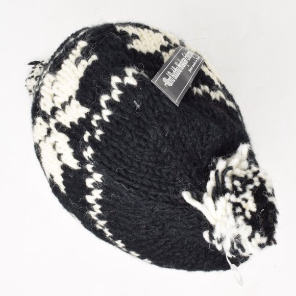 Nepal Beanie Knit Wool Women Hat Snowflake Pom Chin Tie Ear Flap Trapper Lined - Picture 6 of 11